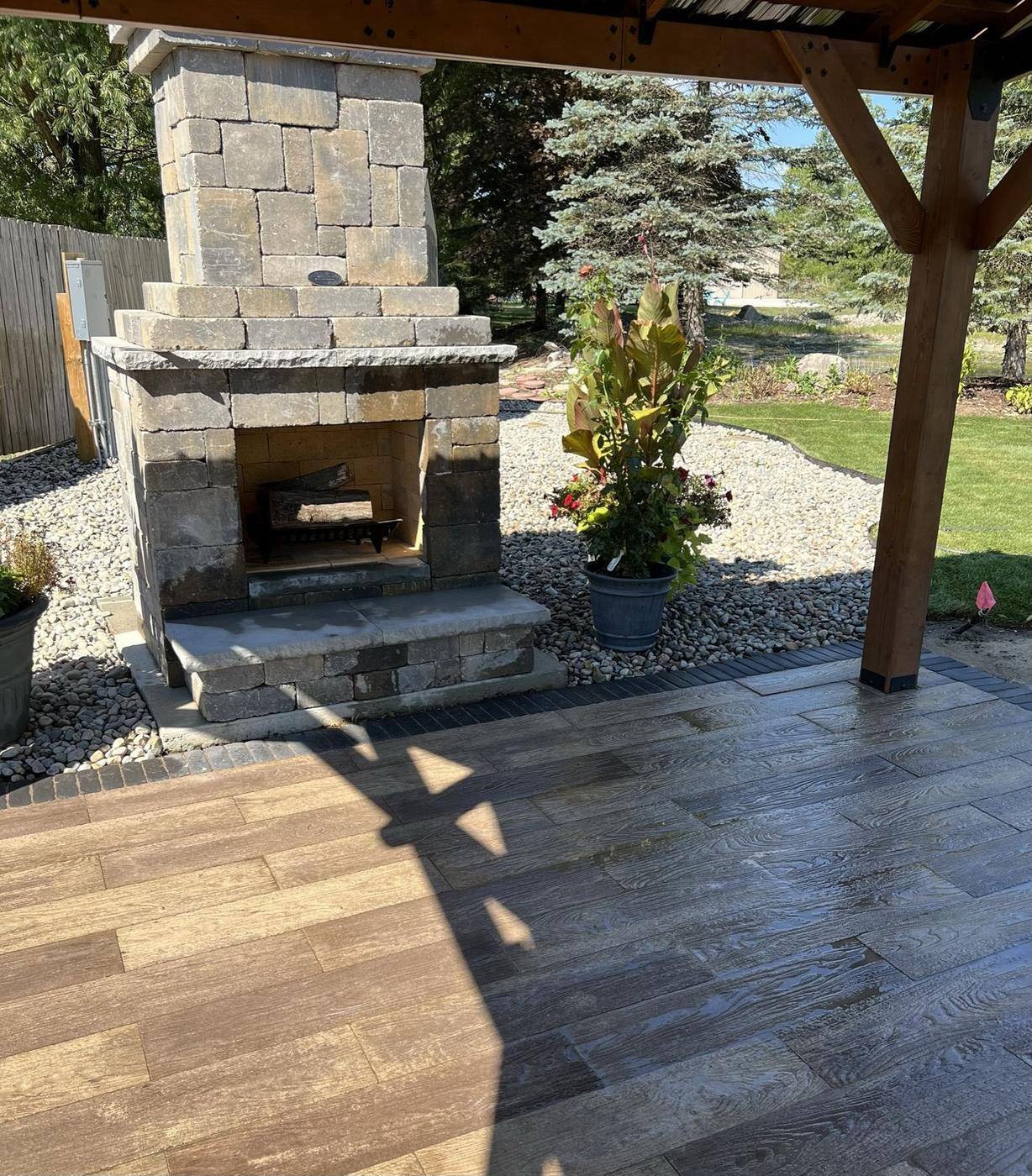 Outdoor fireplace and pavilion patio